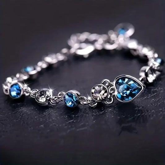 Argent Saphir Cœur Bracelet Chaîne
