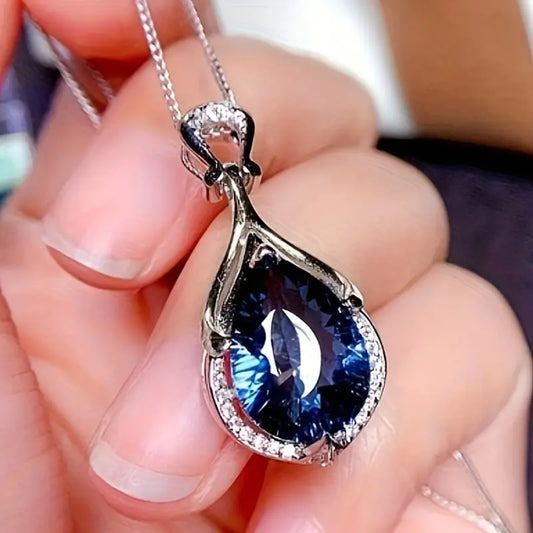 Argent Saphir Goutte Collier
