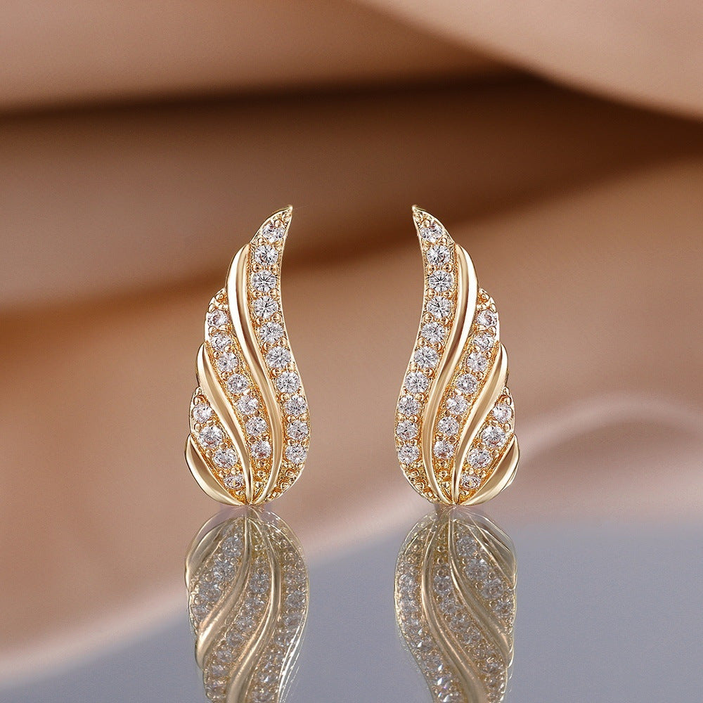 Moderne Leaf Pavé Boucles d'Oreilles | Or