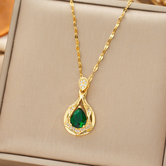 Or Émeraude Goutte Collier à Pendentif