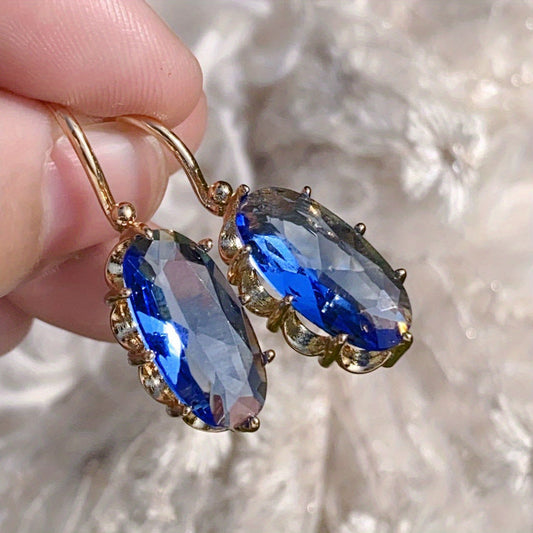 Or Saphir Boucles d'Oreilles Pendantes