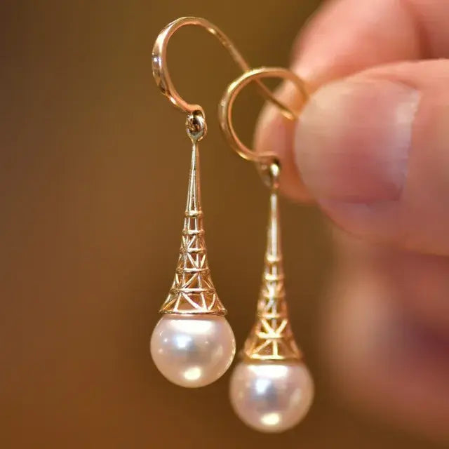 Or Filigrane Perle Boucles d'Oreilles Pendantes