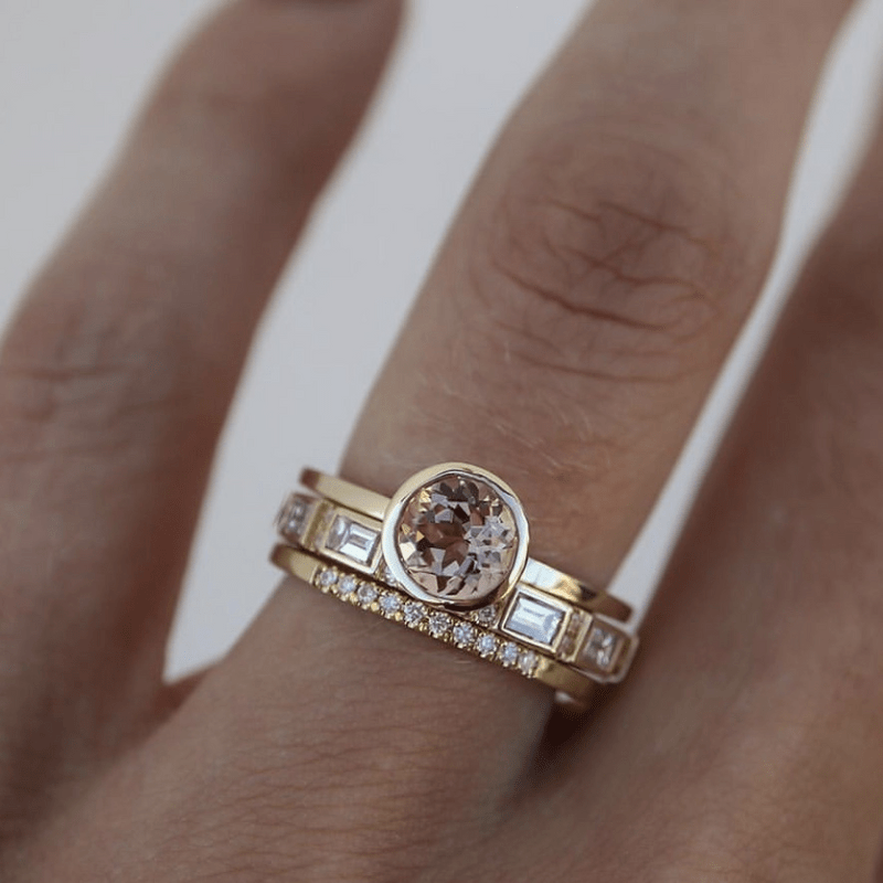 Or Serti Clos Solitaire Bague
