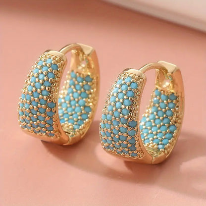 Golden-Tone Turquoise Perlé Créoles | Or