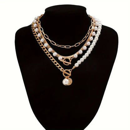 Vintage Perle & Or Serpent Collier Chaîne Set | Or