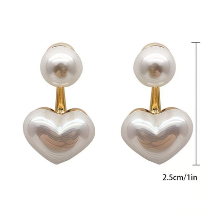 Double Perle Cœur Boucles d'Oreilles