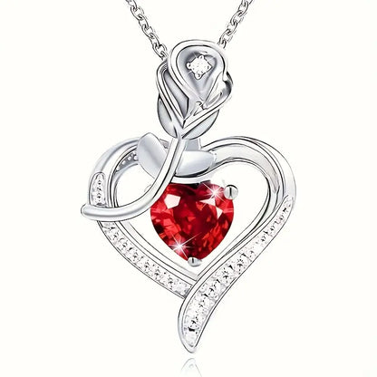Argent Rubis Cœur Collier à Pendentif