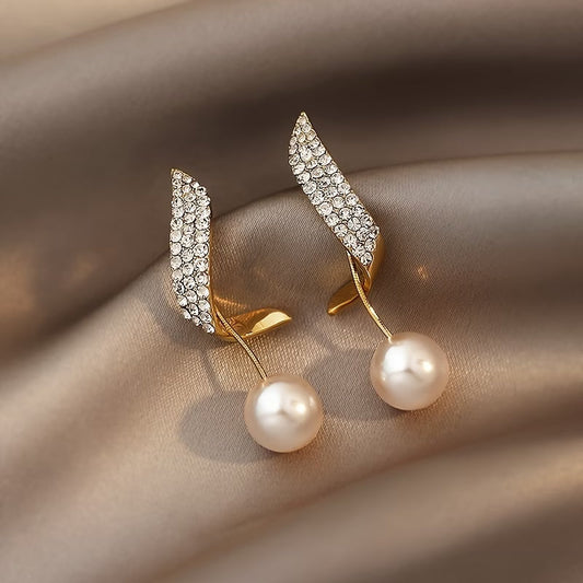 Cristal Feather Perle Boucles d'Oreilles