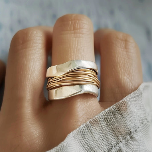 Argent et Or Enveloppé Bague