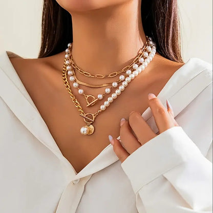 Vintage Perle & Or Serpent Collier Chaîne Set | Or