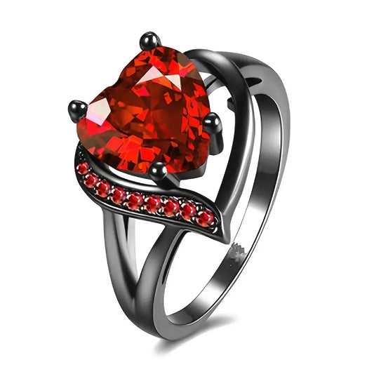 Argent Rubis Cœur Bague