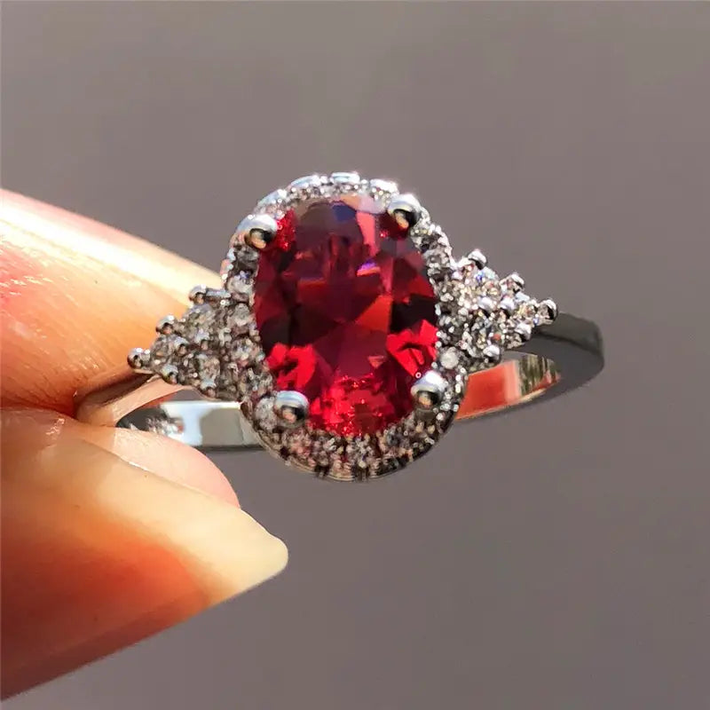 Argent Rubis Halo Bague