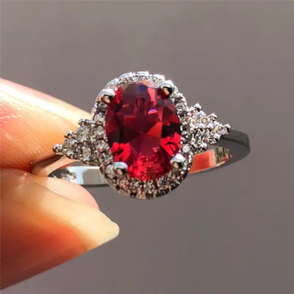 Argent Rubis Halo Bague