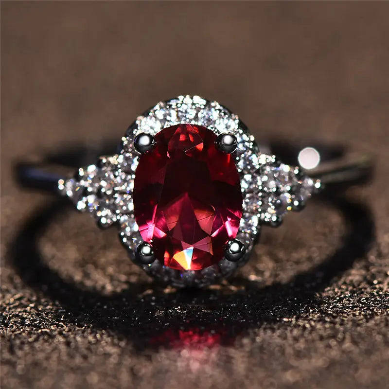 Argent Rubis Halo Bague