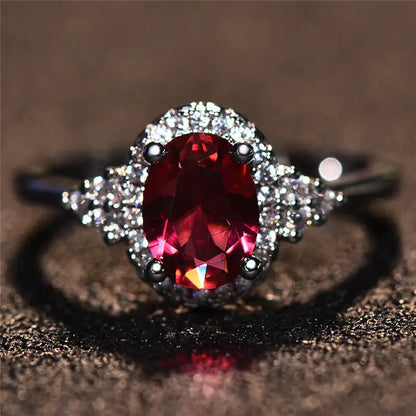 Argent Rubis Halo Bague