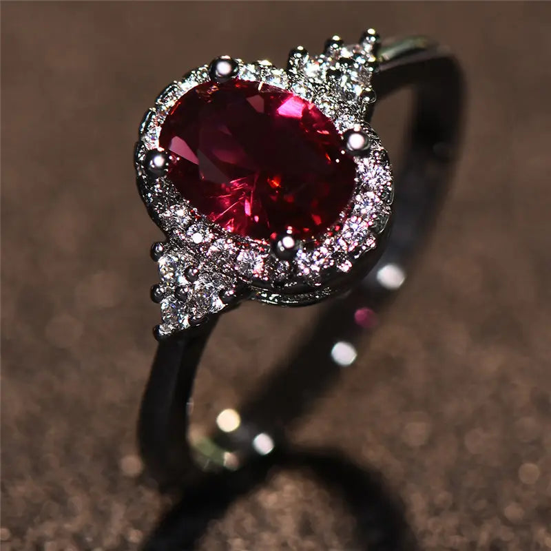 Argent Rubis Halo Bague