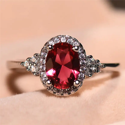 Argent Rubis Halo Bague