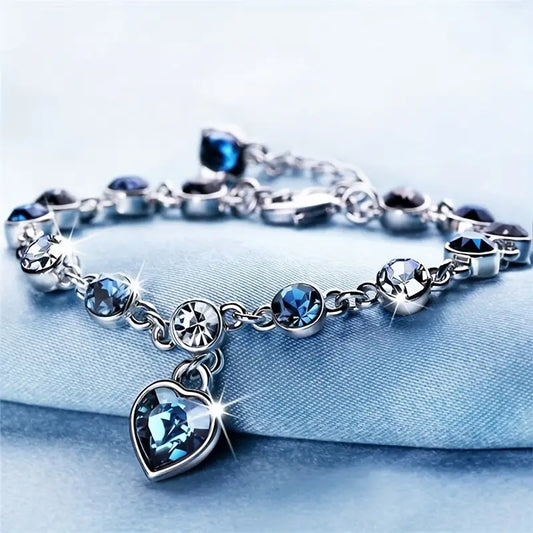 Argent Saphir Cœur Bracelet Chaîne