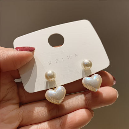 Double Perle Cœur Boucles d'Oreilles