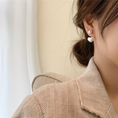 Double Perle Cœur Boucles d'Oreilles