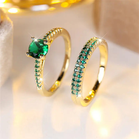 Serena Émeraude Duo Bague Set | Or