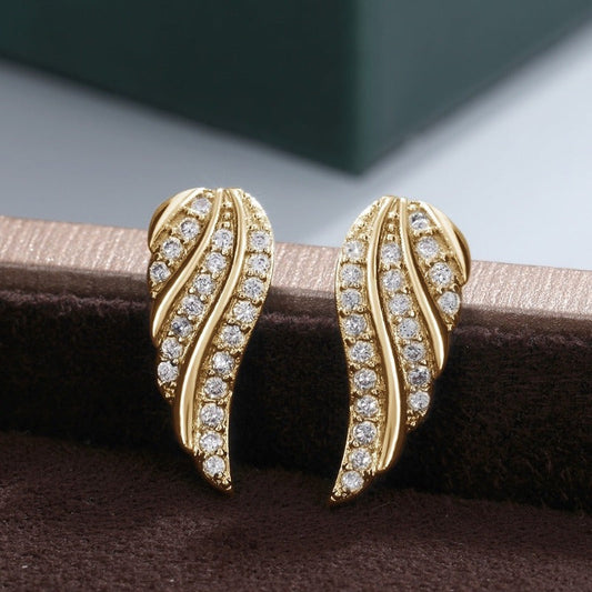 Moderne Leaf Pavé Boucles d'Oreilles | Or