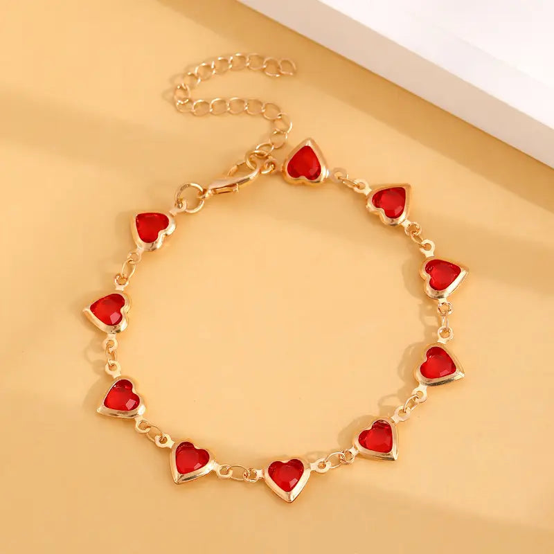 Or Rubis Cœur Bracelet Chaîne