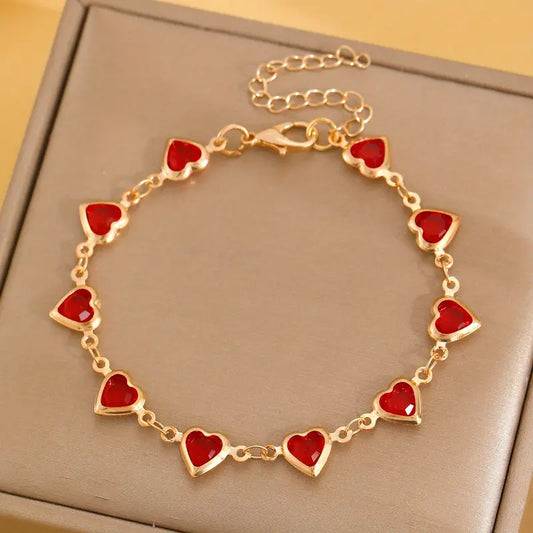 Or Rubis Cœur Bracelet Chaîne