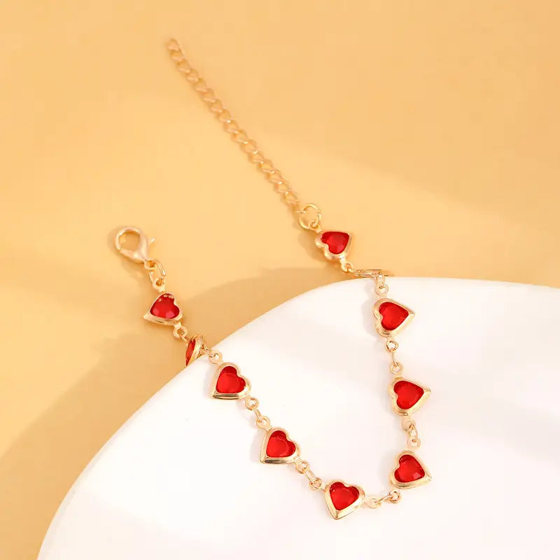 Or Rubis Cœur Bracelet Chaîne