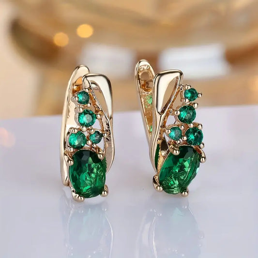 Or Émeraude Cluster Boucles d'Oreilles Pendantes