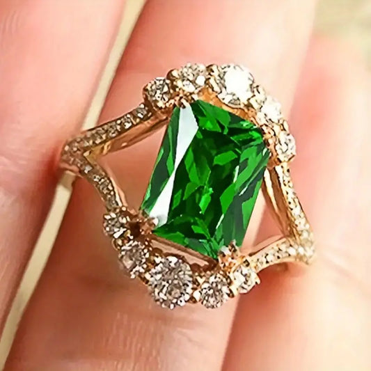 Or Émeraude Halo Bague