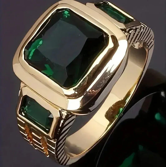 Or Émeraude Signet Bague