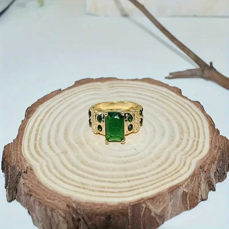 Or Émeraude Géométrique Bague
