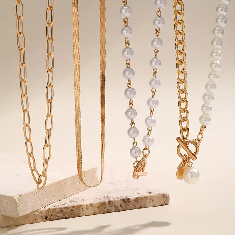 Vintage Perle & Or Serpent Collier Chaîne Set | Or