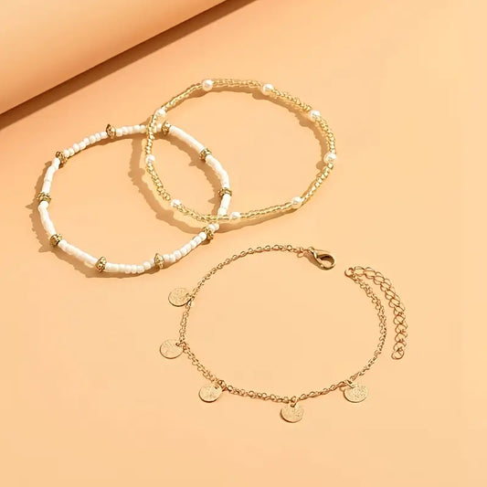 Coastal Breloque 3-Piece Superposé Bracelet de Cheville Set | Or