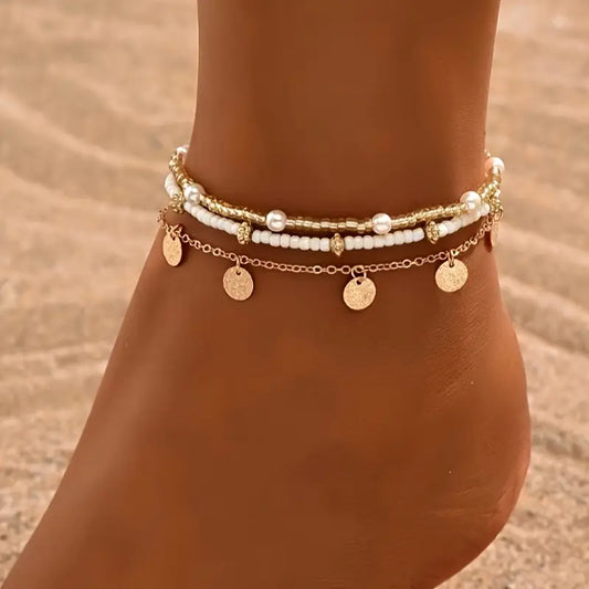Coastal Breloque 3-Piece Superposé Bracelet de Cheville Set | Or
