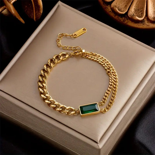 Or Émeraude Barre Bracelet Chaîne