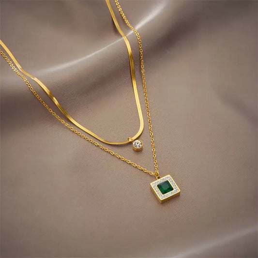 Or Émeraude Superposé Collier