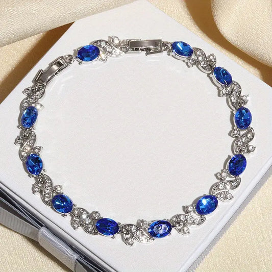 Argent Saphir Floral Maillon Bracelet