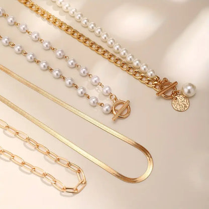 Vintage Perle & Or Serpent Collier Chaîne Set | Or