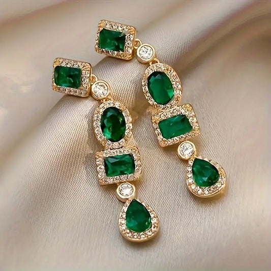 Or Émeraude Multi-Shape Boucles d'Oreilles Pendantes