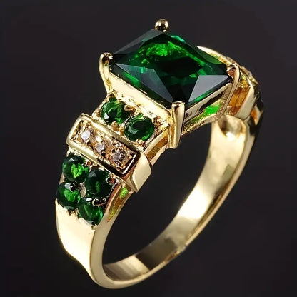 Or Émeraude Géométrique Bague