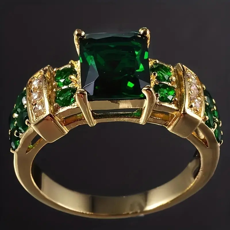 Or Émeraude Géométrique Bague