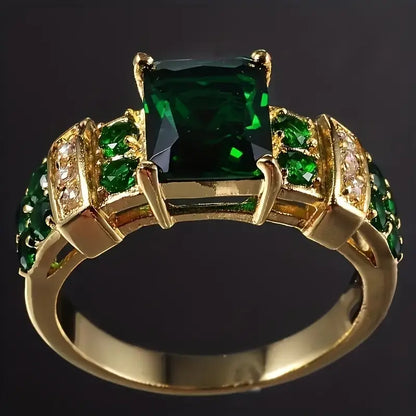 Or Émeraude Géométrique Bague