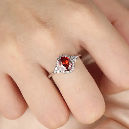 Argent Rubis Halo Bague