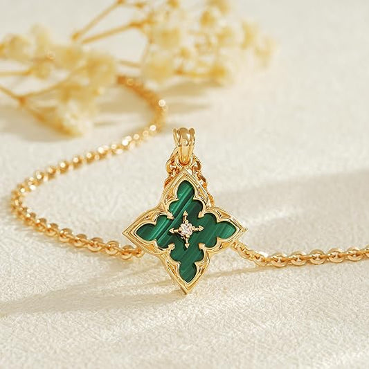 Émeraude Clover Collier à Pendentif | Or