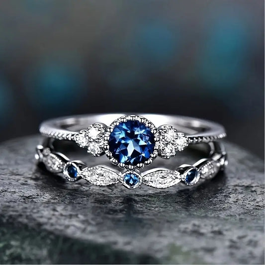 Argent Saphir Halo Bague