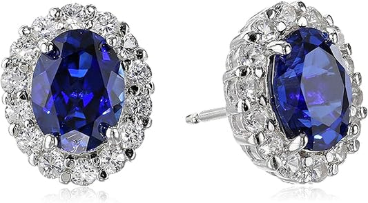 Ovale Blanc Saphir Puces d'Oreilles | Or Blanc