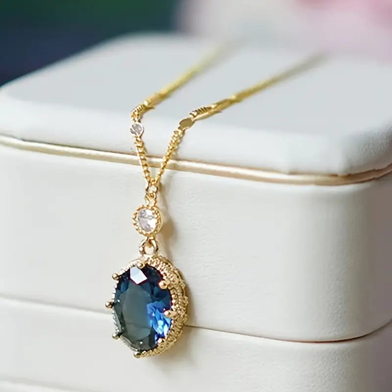 Or Saphir Ovale Pendante Collier