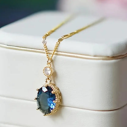 Or Saphir Ovale Pendante Collier